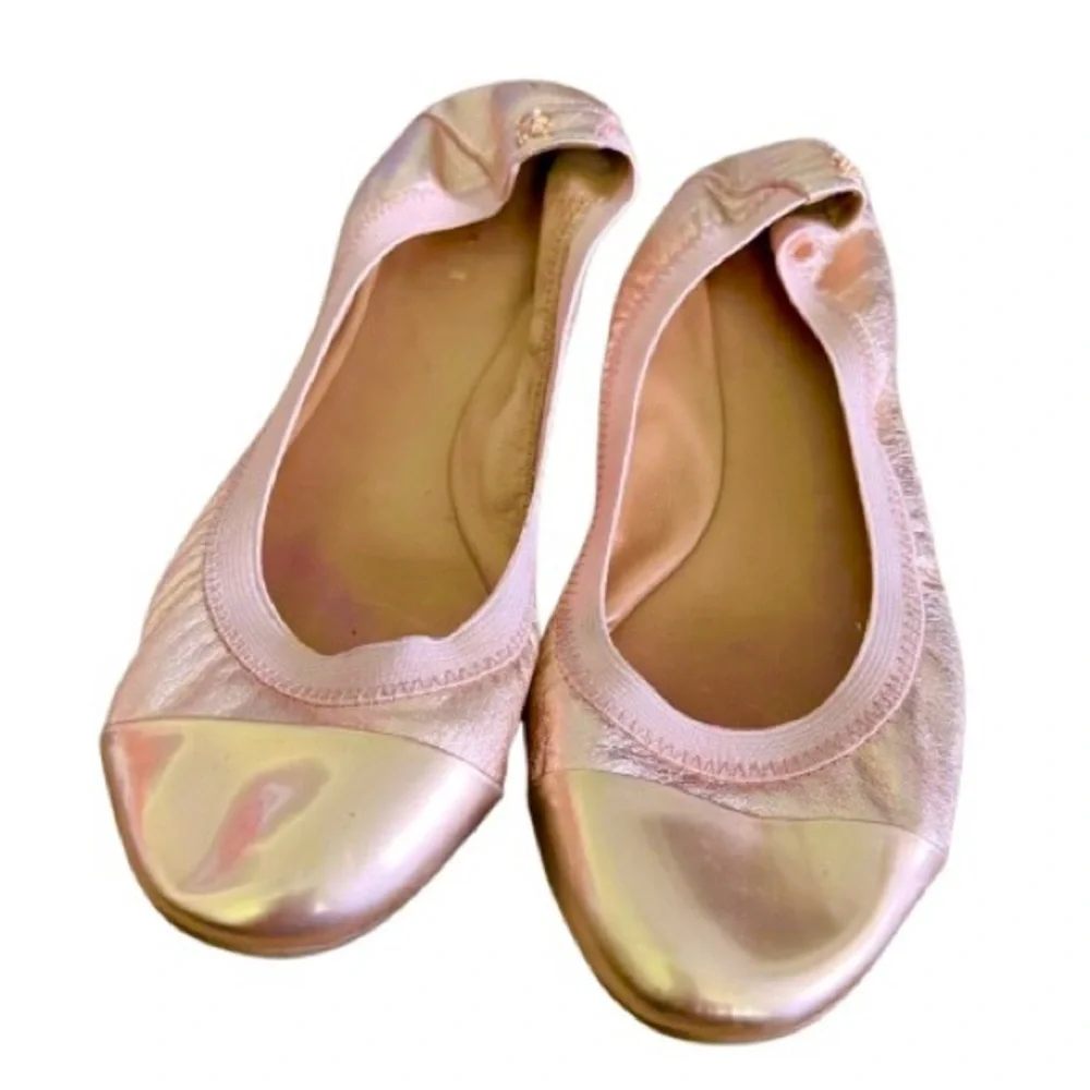 Coach Dahlia Pink Rose Gold Ballet Flats with Metallic Cap Toe